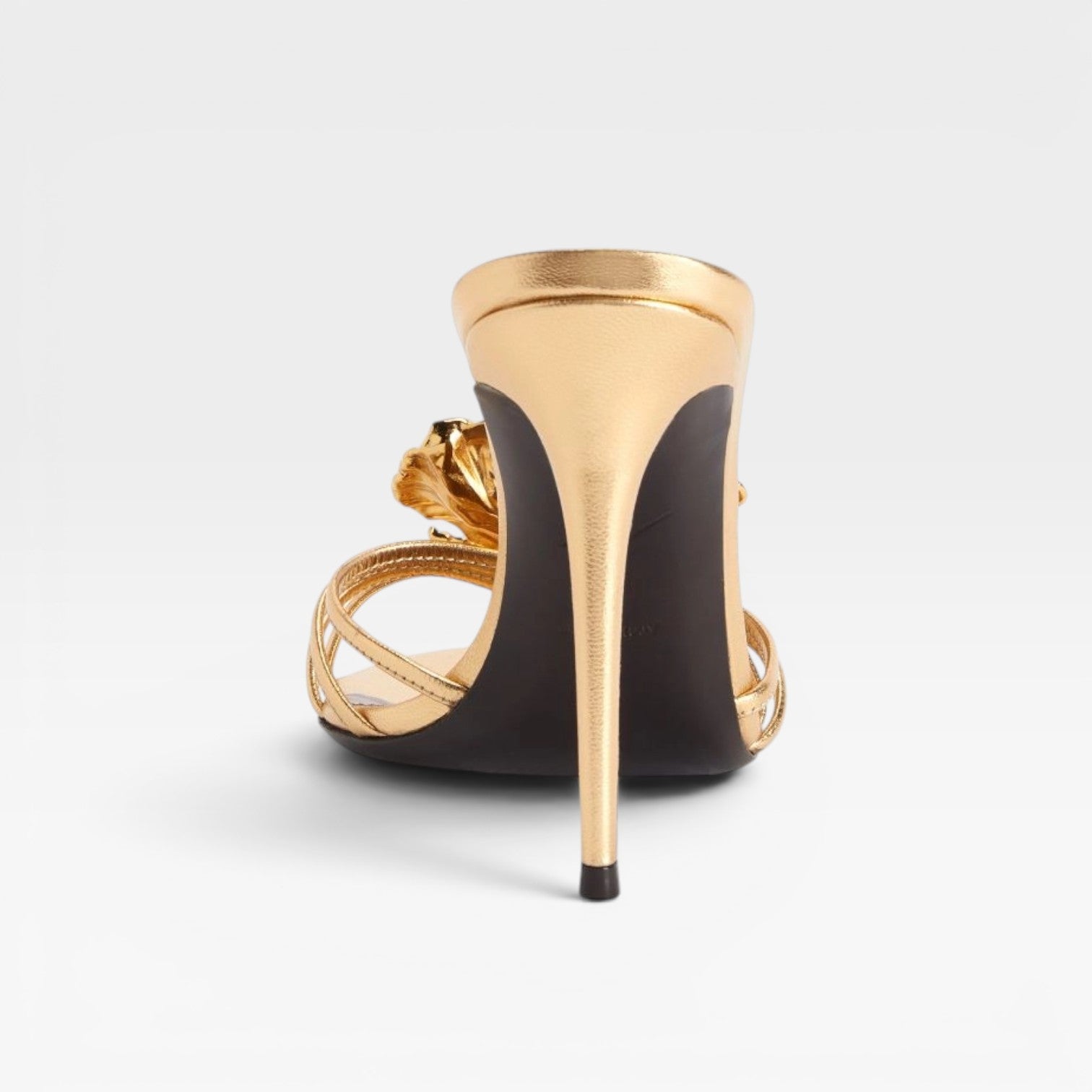 Women's Metallic Gold Flower Heels – Elegant Sculpted Mule Stiletto for Wedding Guest and Special Occasions
