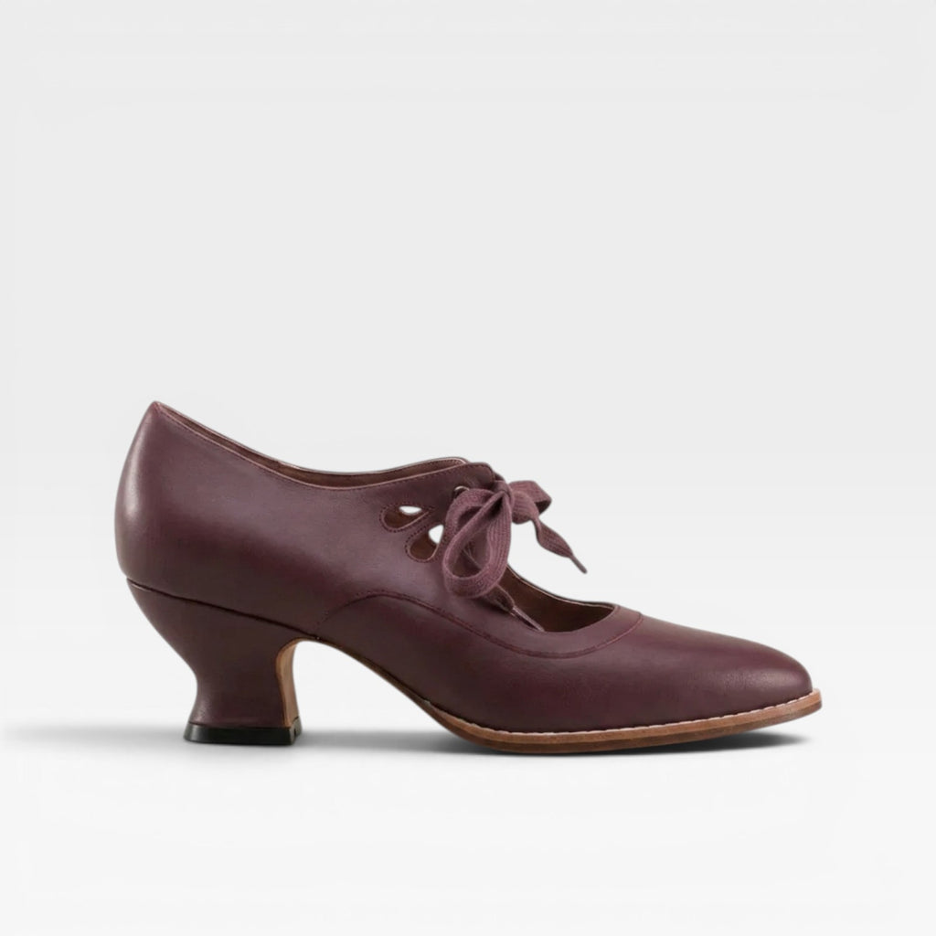 Women’s Leather Lace-Up Heels – Elegant Vintage Low Heel Pumps