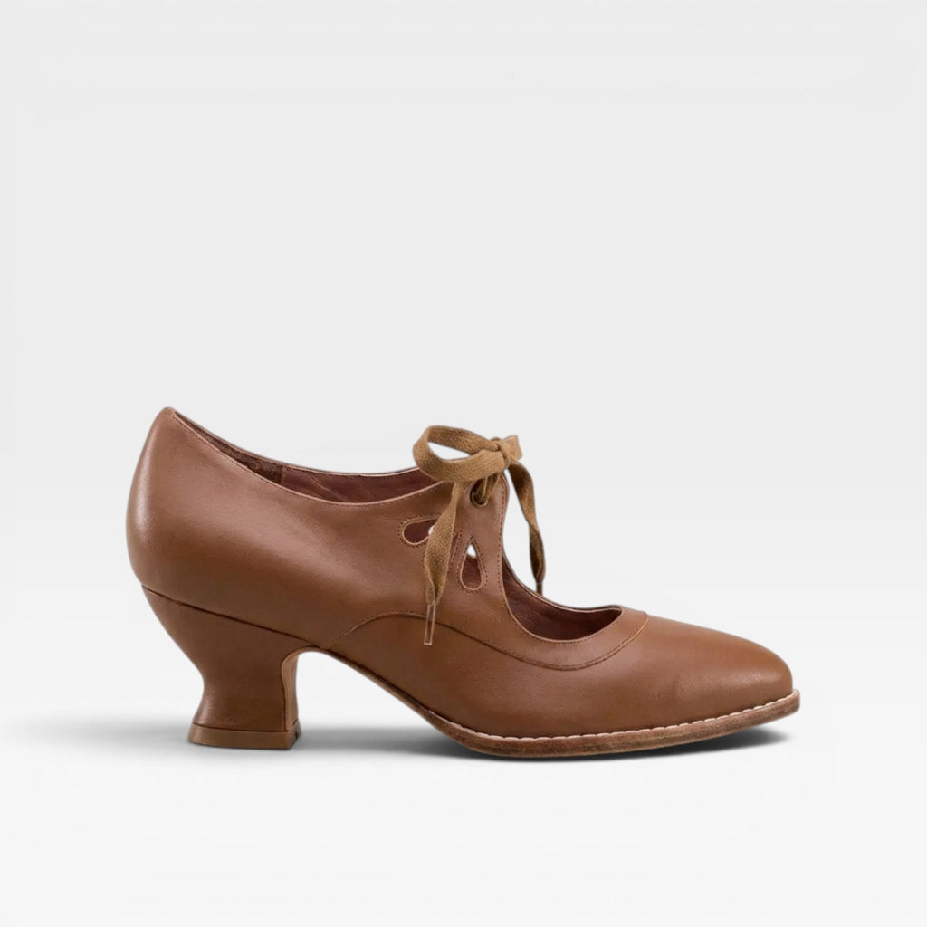 Women’s Leather Lace-Up Heels – Elegant Vintage Low Heel Pumps