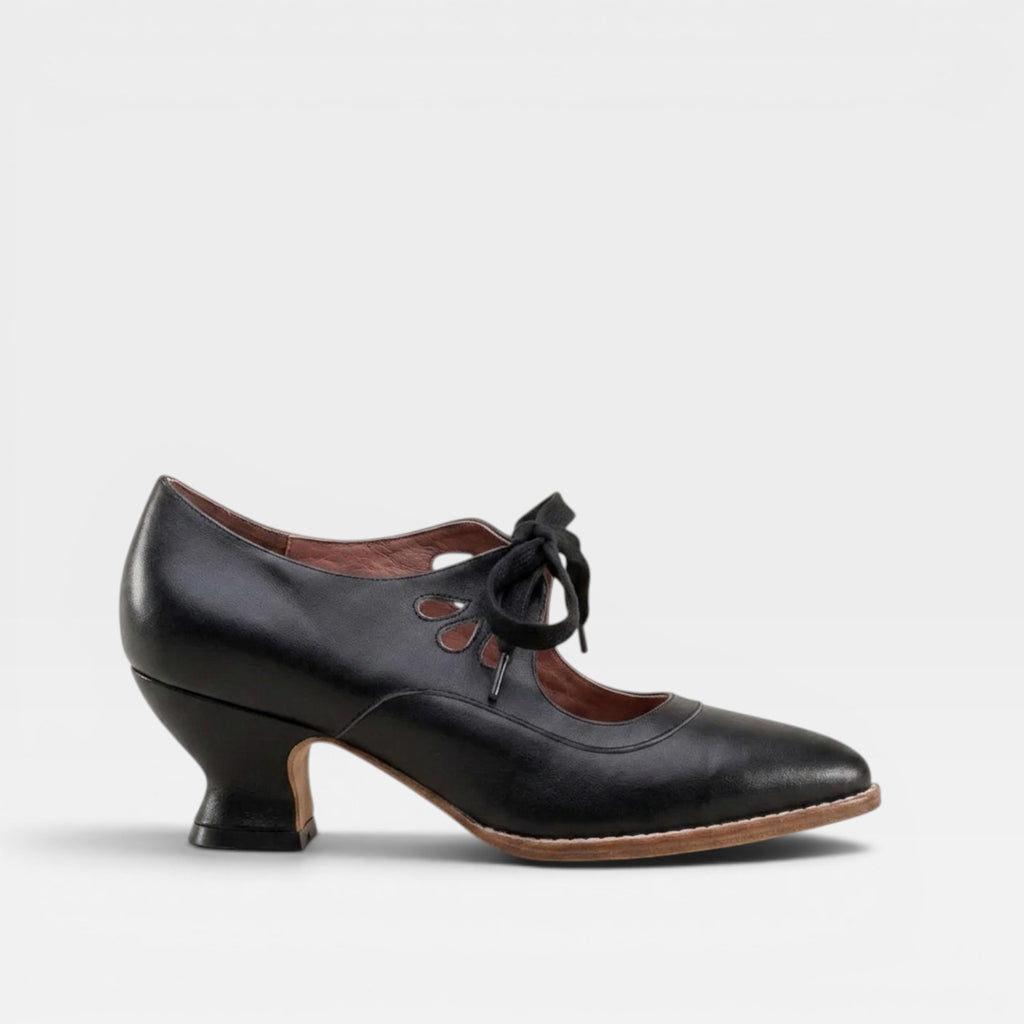 Women’s Leather Lace-Up Heels – Elegant Vintage Low Heel Pumps