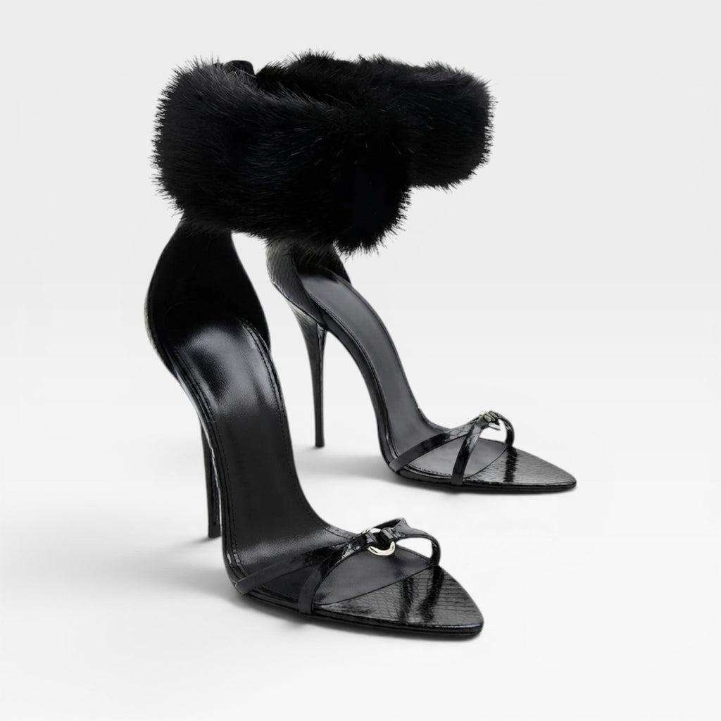 Women's Pointed Toe Stiletto Sandals – Elegant Ring Detail Strappy Heels for Special Occasions