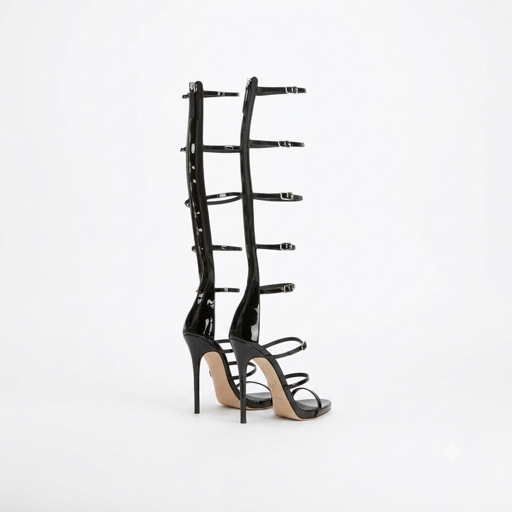 Women's Knee High Gladiator Heels – Statement Buckle Strap Stiletto for Special Occasions