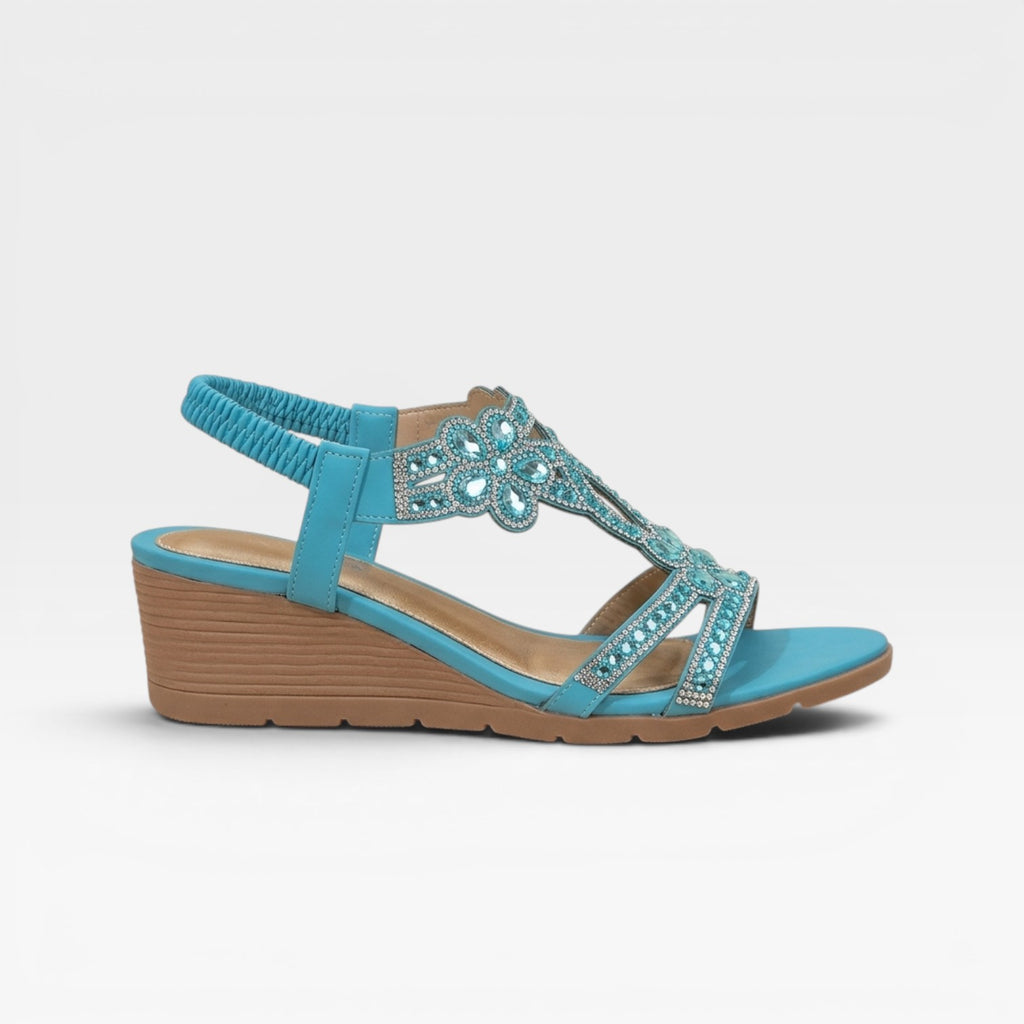 Women's Boho Embellished Wedge Sandals – Crystal Strap Open Toe Summer Style