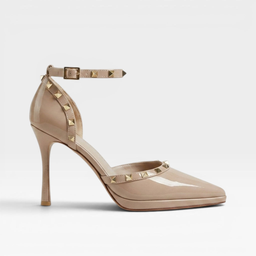 Women's Studded Strap Heels – Elegant Pointed Toe Stiletto Pumps for Special Occasions