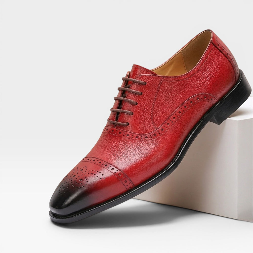 Men's Genuine Leather Oxford Shoes – Classic Cap Toe Brogue Dress Shoes