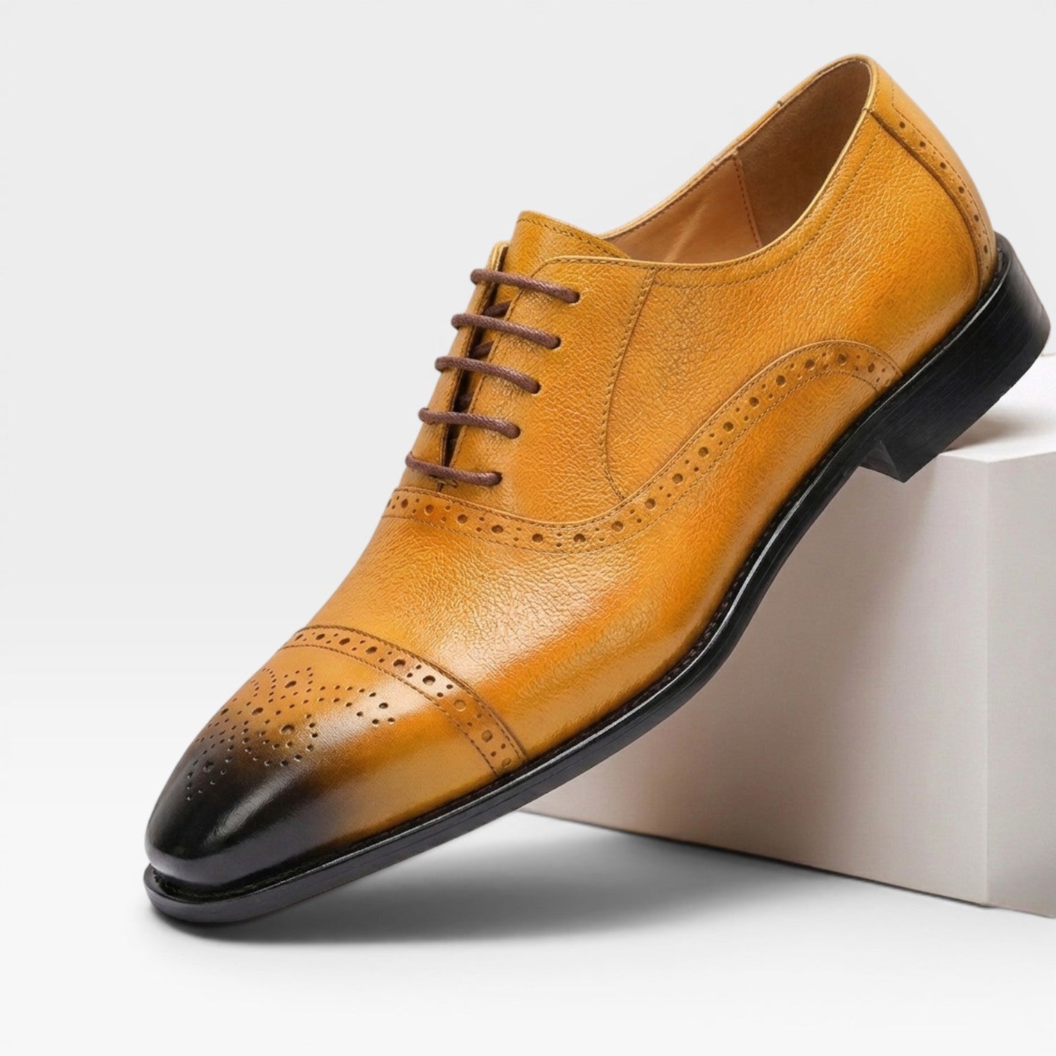Men's Genuine Leather Oxford Shoes – Classic Cap Toe Brogue Dress Shoes
