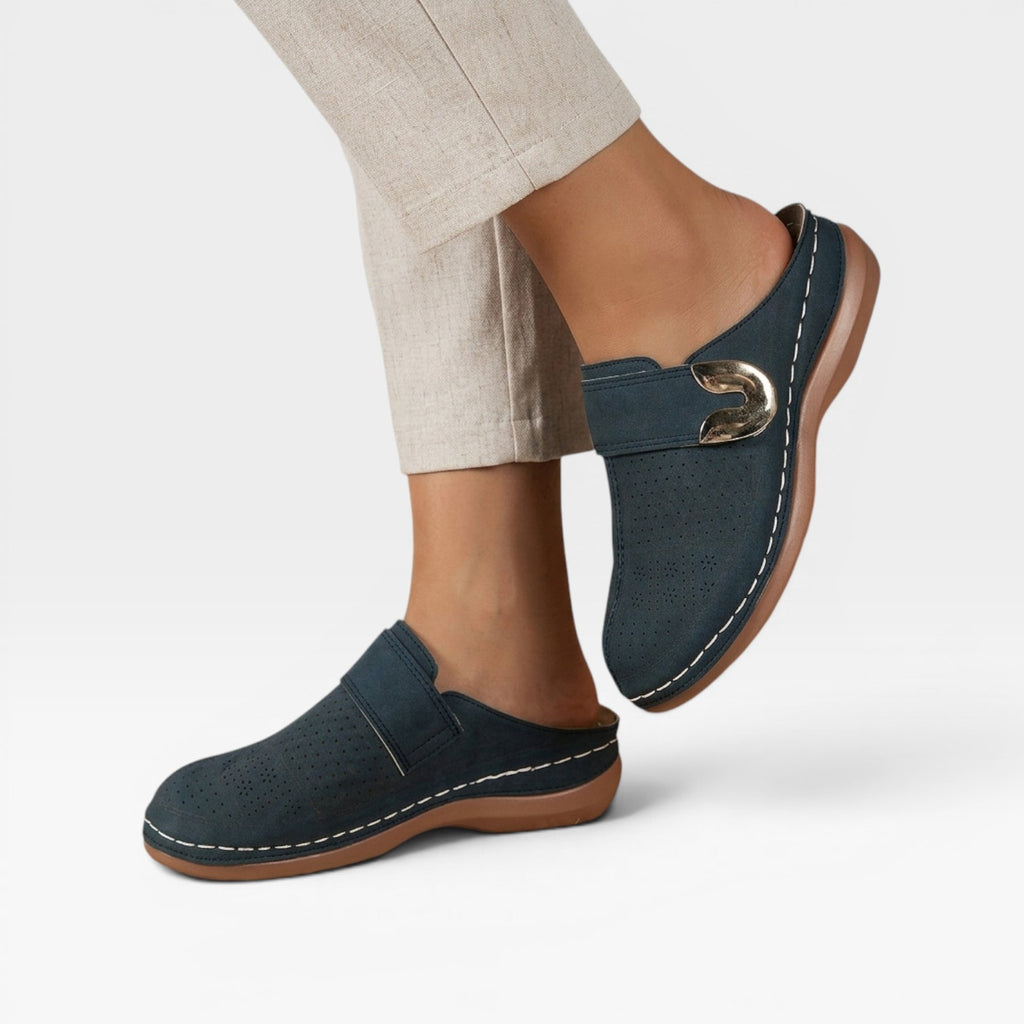 Women's Soft Leather Look Mules – Comfortable Slip On Closed Toe Shoes