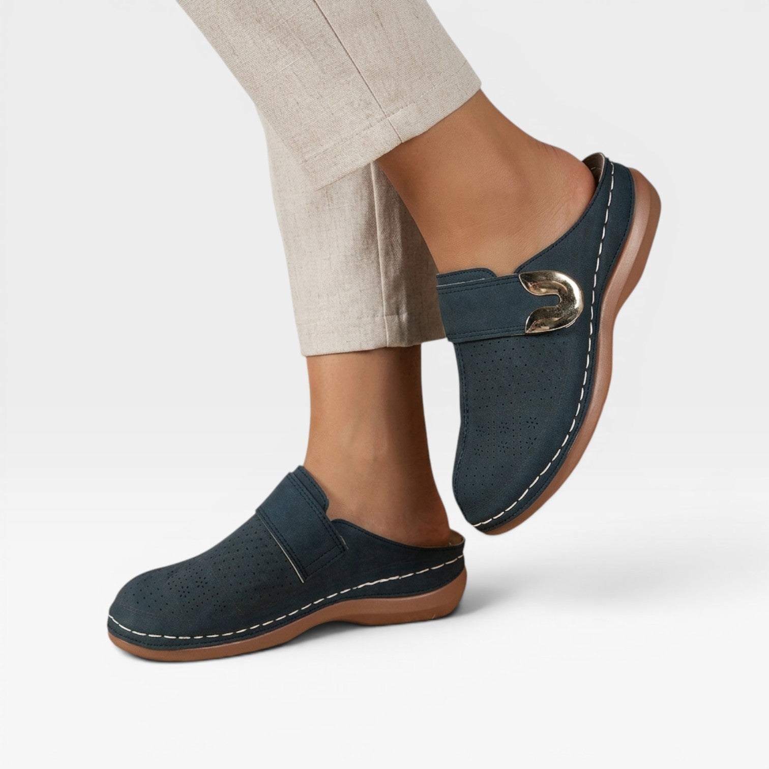 Women's Soft Leather Look Mules – Comfortable Slip On Closed Toe Shoes