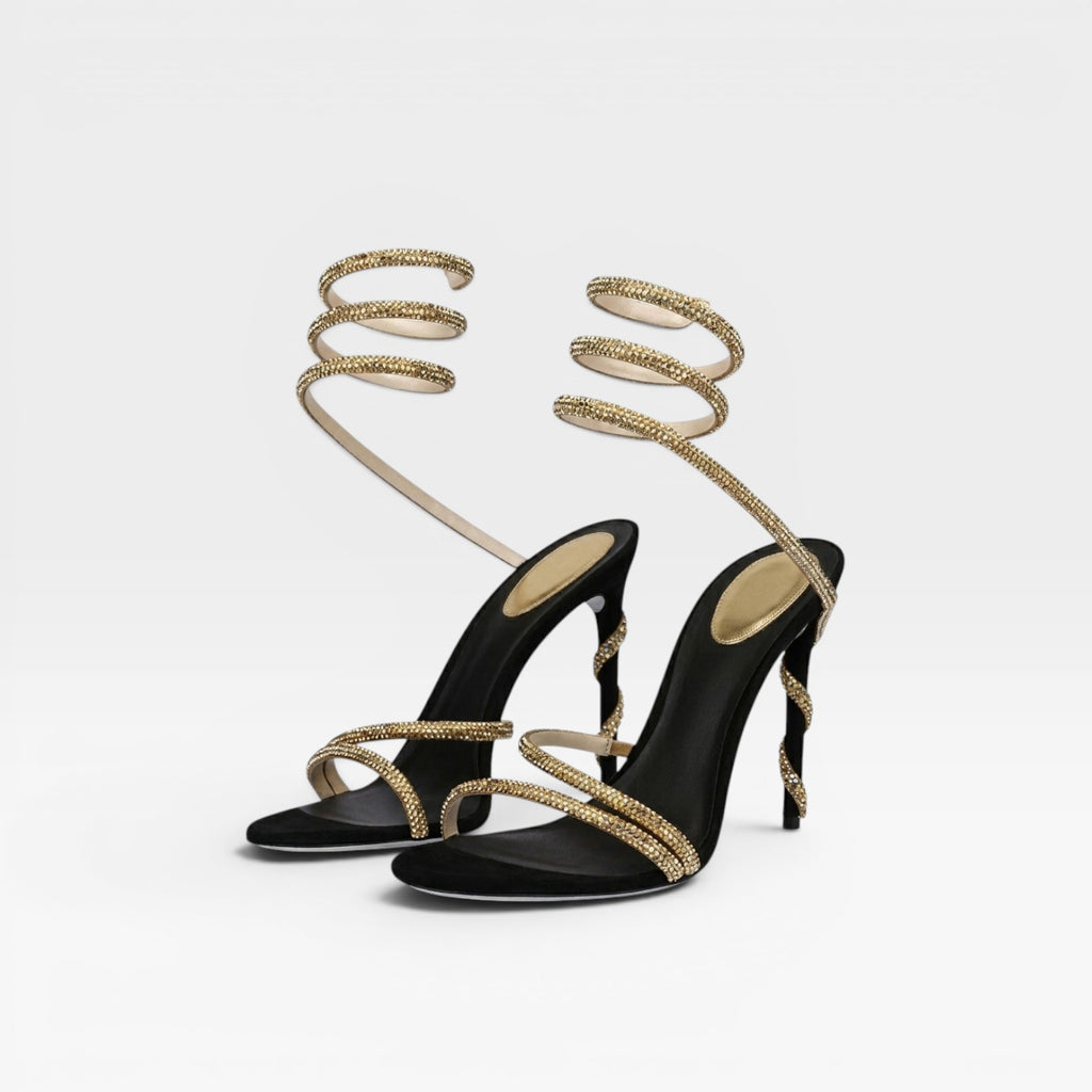 Women's Diamante Stiletto Sandals – Elegant Ankle Wrap Heels for Special Occasions