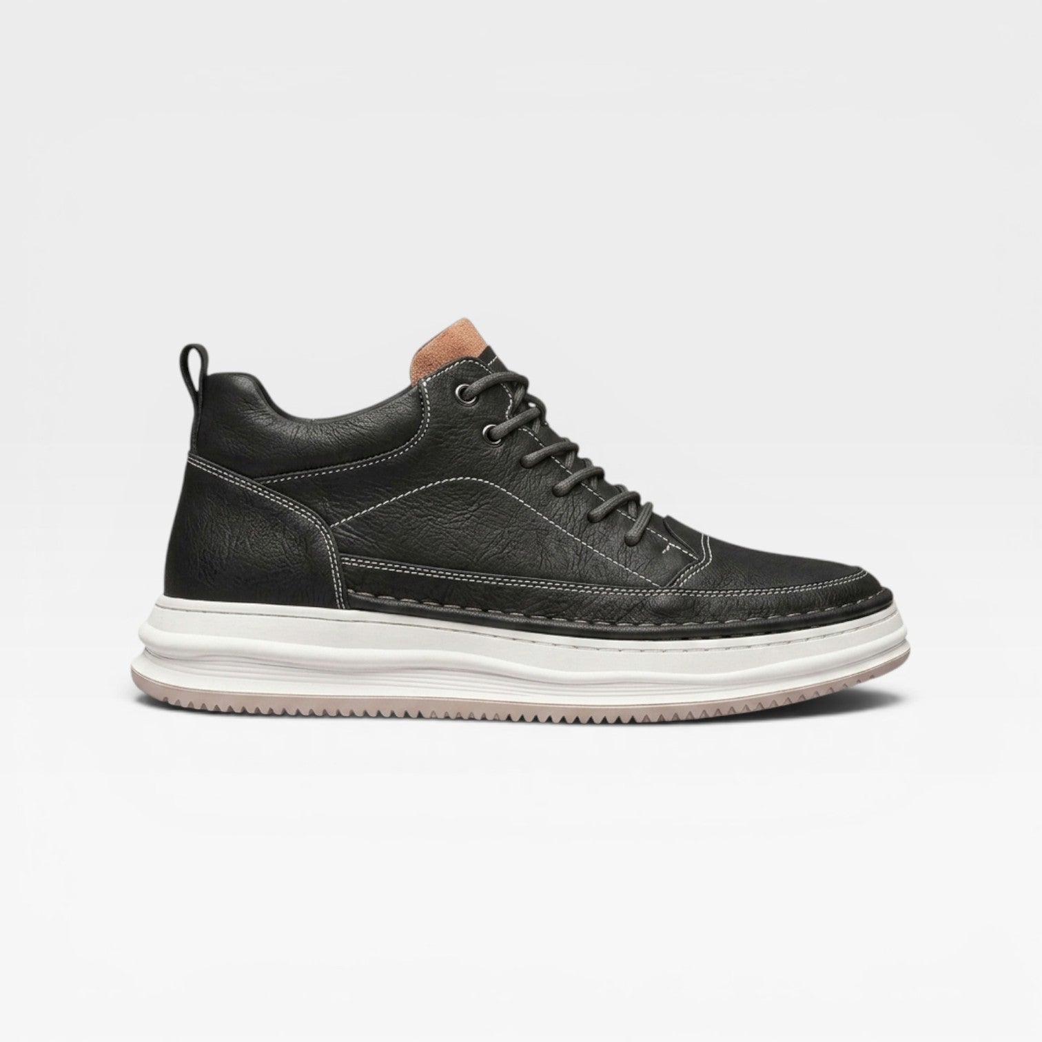 Men's Burnished Leather Trainers – Hand Stitched Lace Up Casual Sneakers