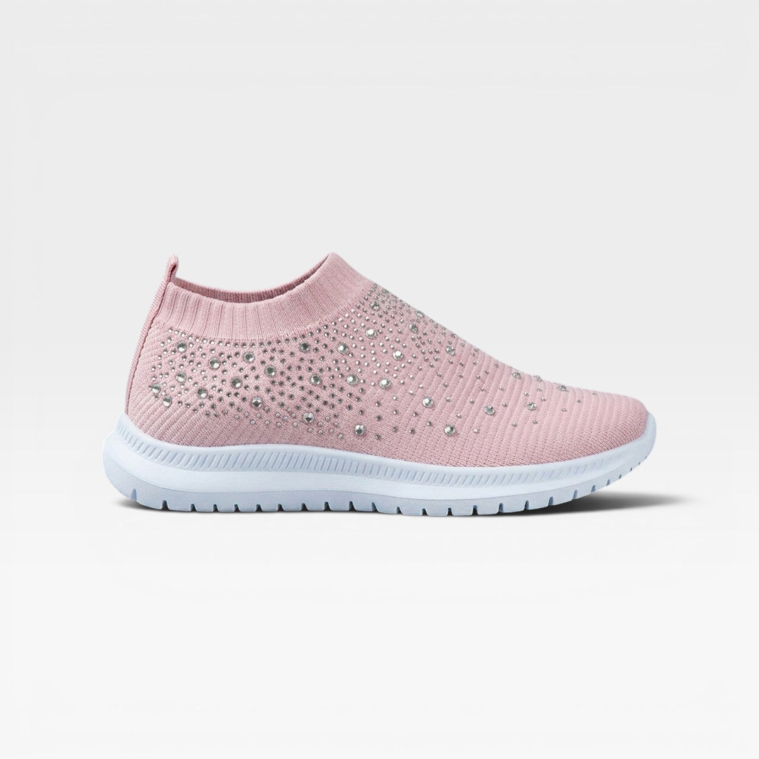 Women's Diamante Knit Slip On Trainers – Comfortable Crystal Walking Sneakers