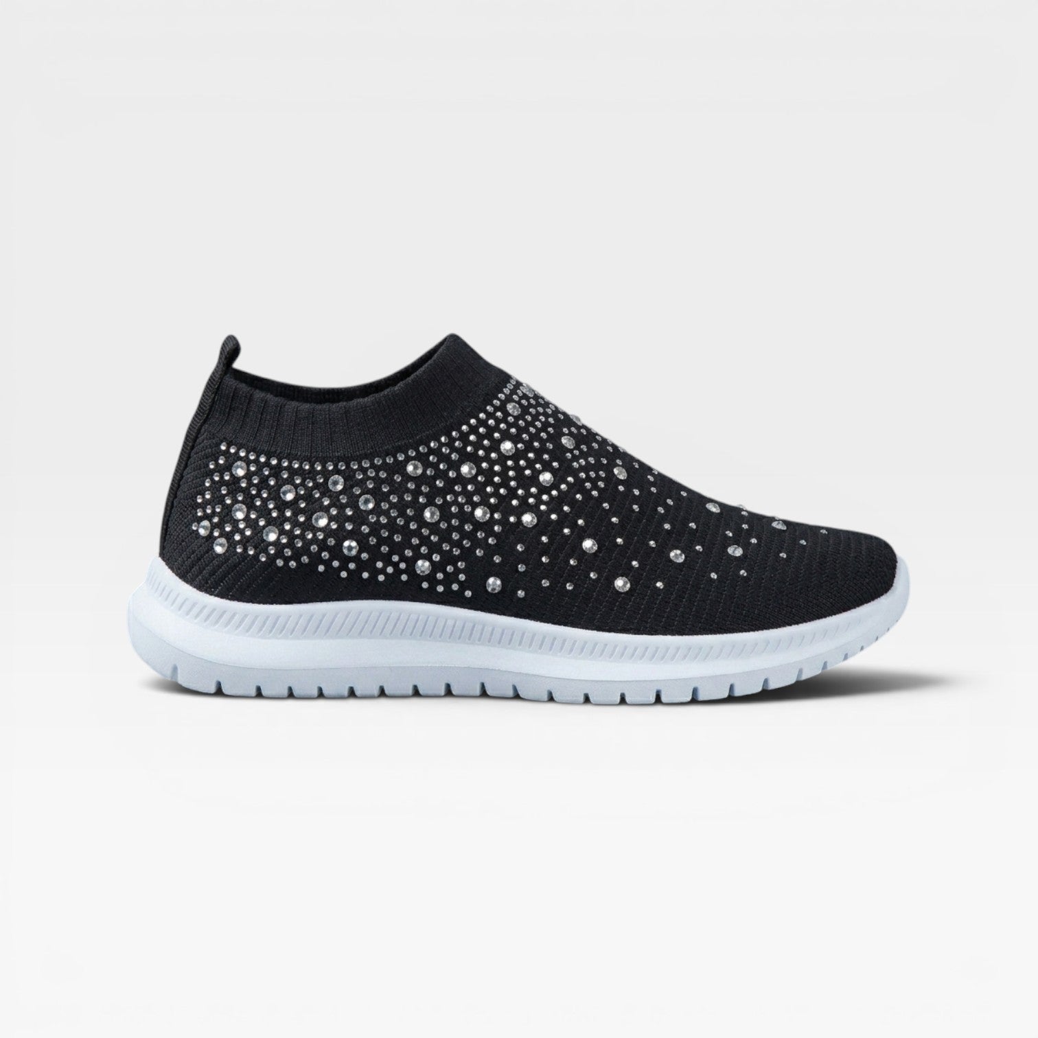 Women's Diamante Knit Slip On Trainers – Comfortable Crystal Walking Sneakers