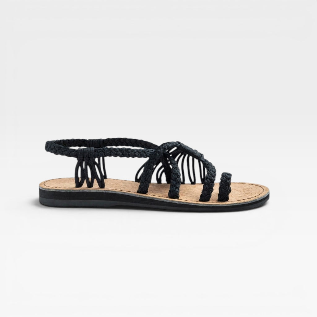 Women's Braided Rope Sandals – Handmade Cork Sole Toe Loop Flats
