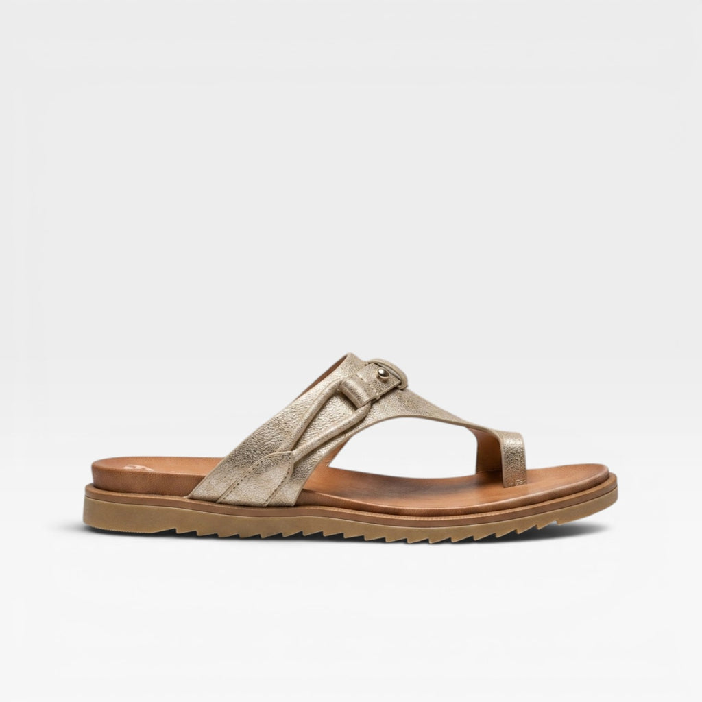 Women's Leather Toe Loop Sandals – Orthopedic Comfort Footbed Adjustable Strap