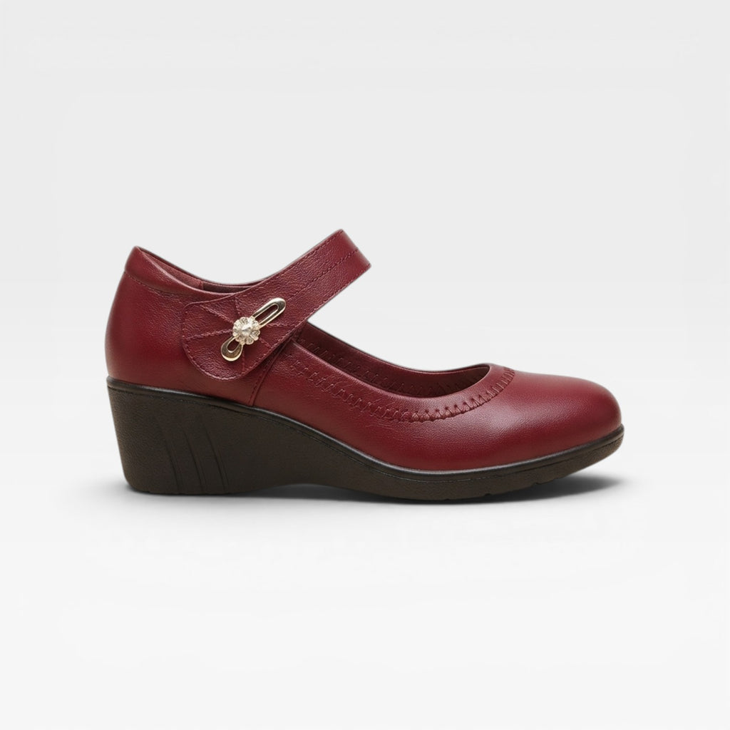 Women's Leather Mary Jane Pumps – Elegant Mid Heel Strap Shoes for Special Occasions