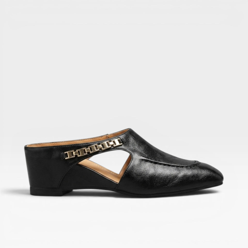 Women's Leather Mules – Elegant Square Toe Slip On Shoes for Everyday Wear