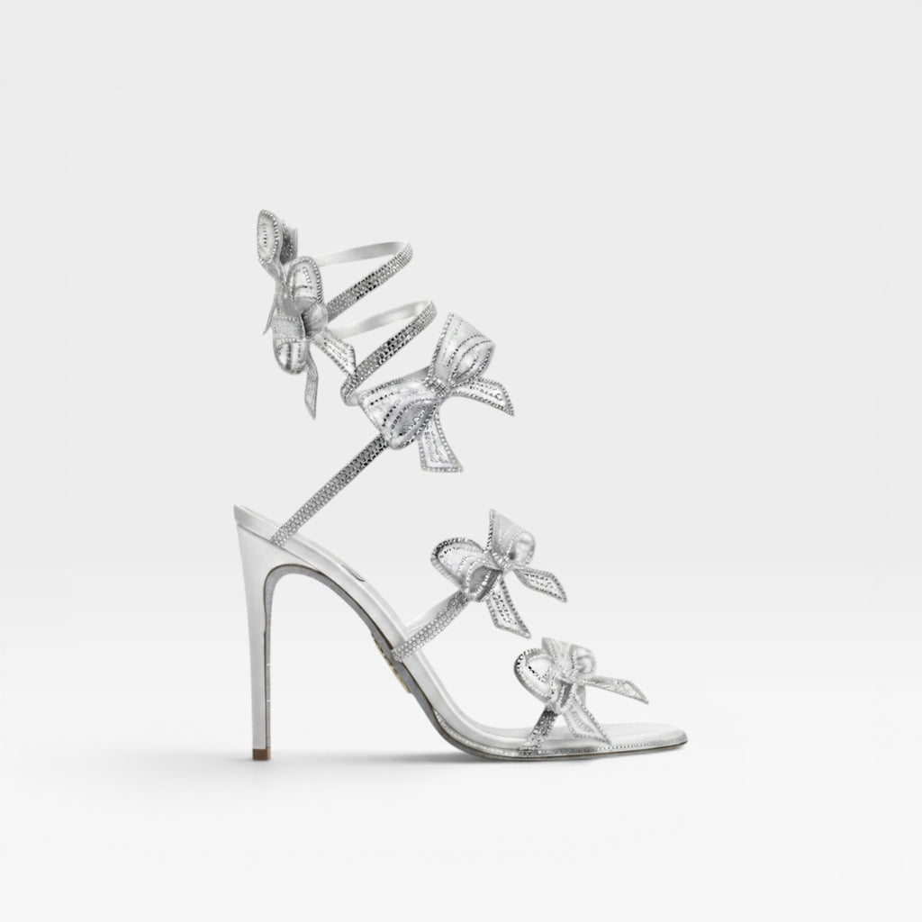 Women's Crystal Bow Heels – Elegant Satin Wrap Ankle Stiletto Sandals for Special Occasions