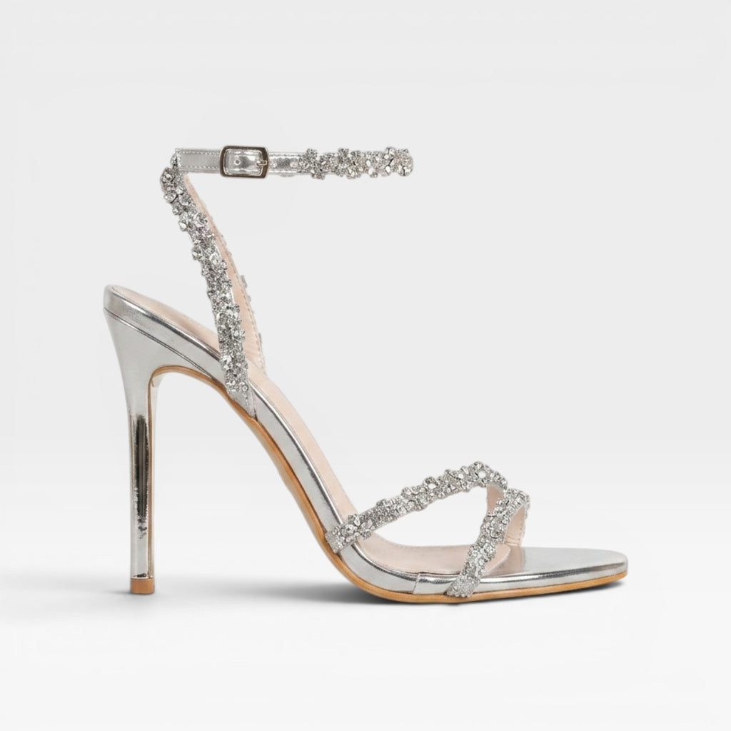 Women's Diamante Strap Heels – Elegant Open Toe Stiletto Sandals for Special Occasions