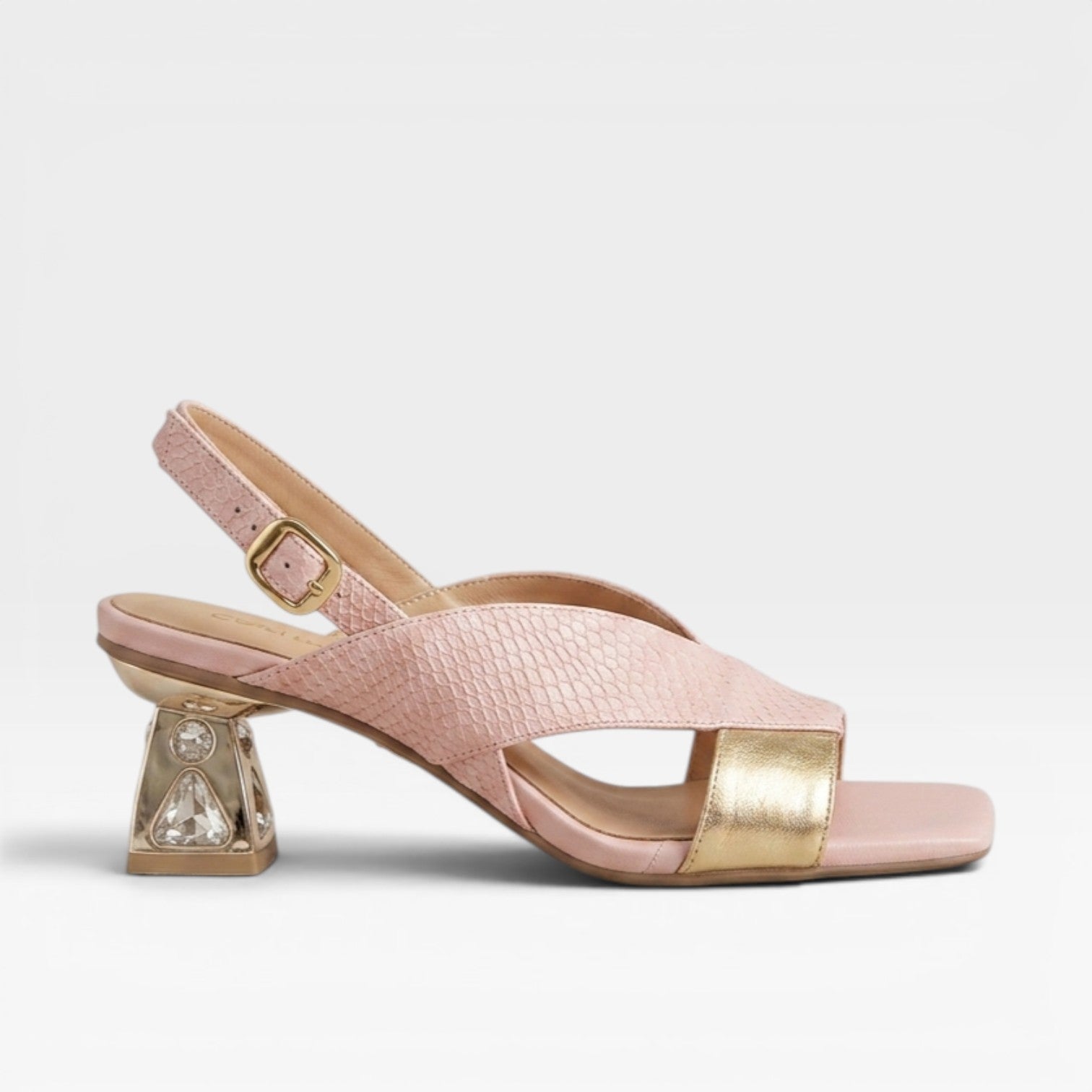 Women's Genuine Leather Sandals – Sculpted Crystal Heel Slingback Pumps for Special Occasions