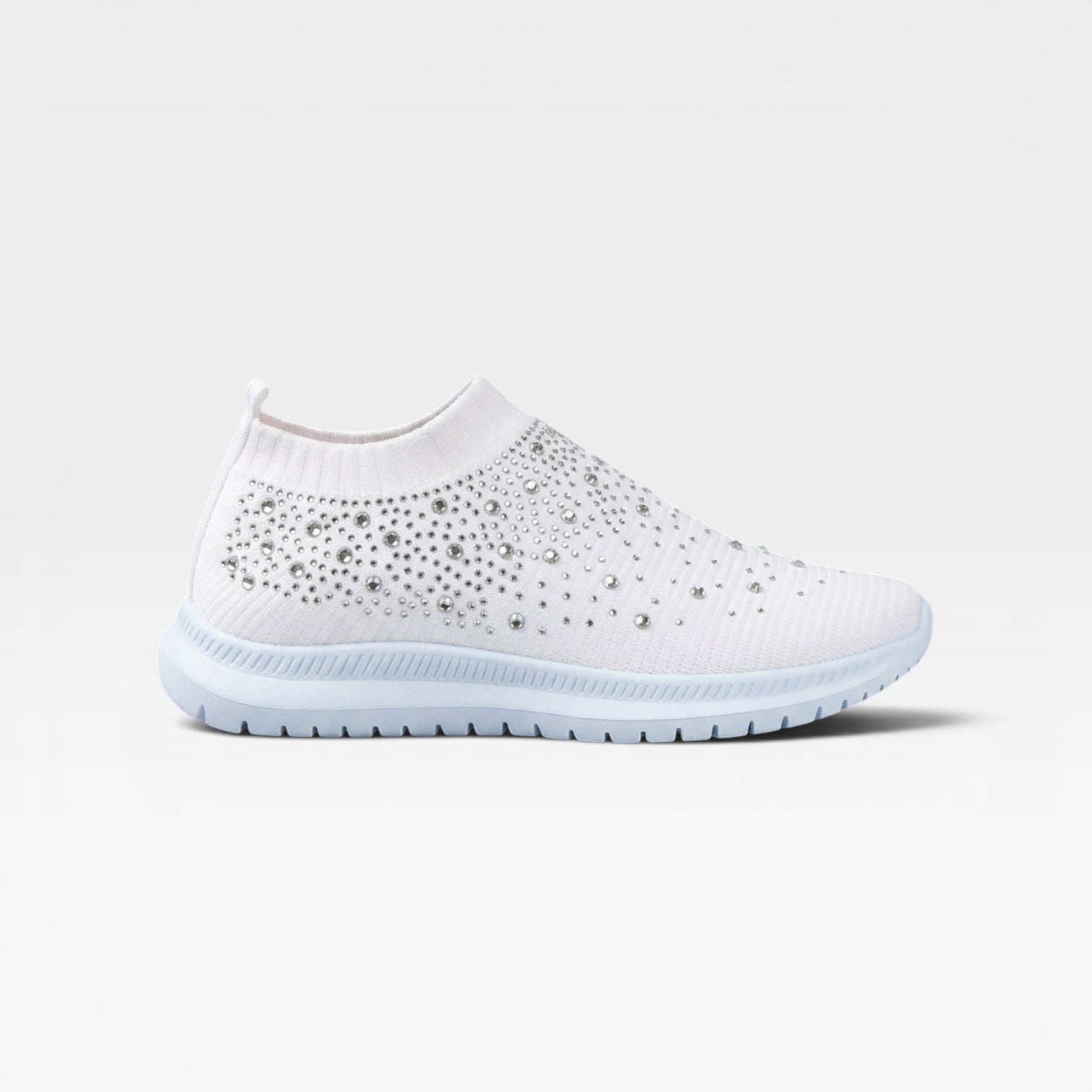 Women's Diamante Knit Slip On Trainers – Comfortable Crystal Walking Sneakers