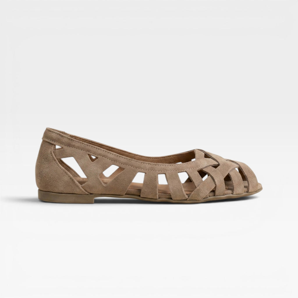 Women's Woven Suede Sandals – Lattice Cutout Low Heel Flats