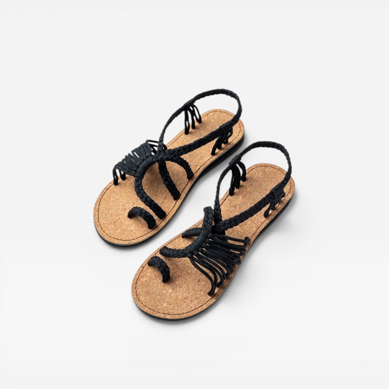 Women's Braided Rope Sandals – Handmade Cork Sole Toe Loop Flats