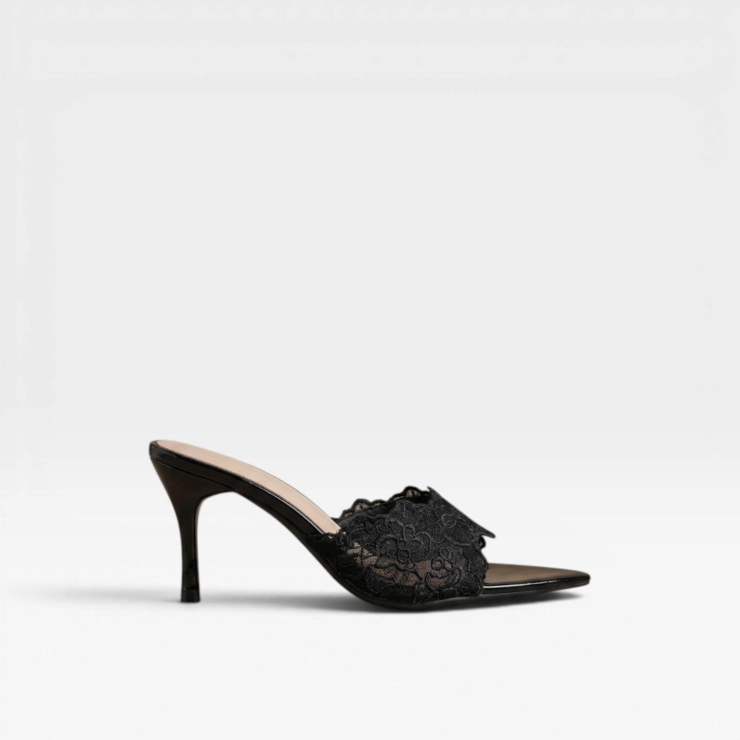 Women's Lace Mule Heels – Elegant Pointed Toe Stiletto for Day and Evening Occasions