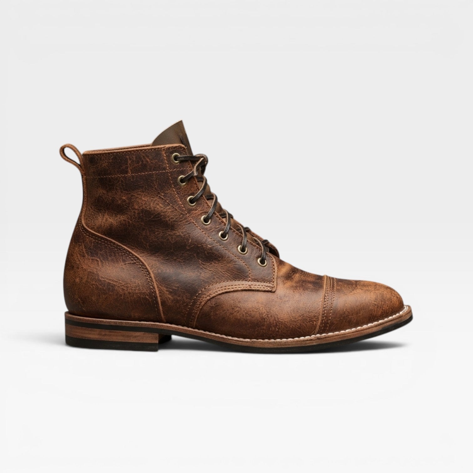 Bottes vintage en cuir pour hommes – Chaussures classiques à lacets avec bout renforcé