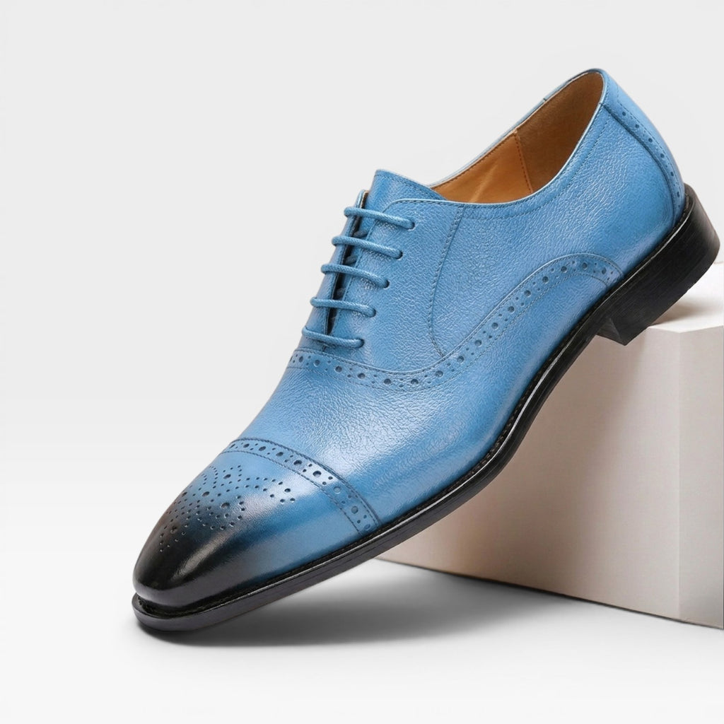 Men's Genuine Leather Oxford Shoes – Classic Cap Toe Brogue Dress Shoes