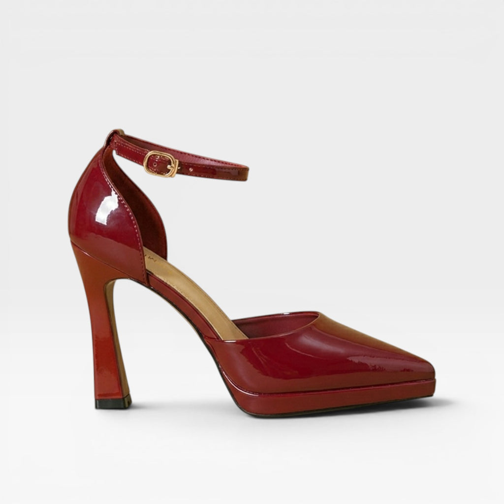 Women's Patent Leather Heels – Pointed Toe Ankle Strap Pumps for Special Occasions