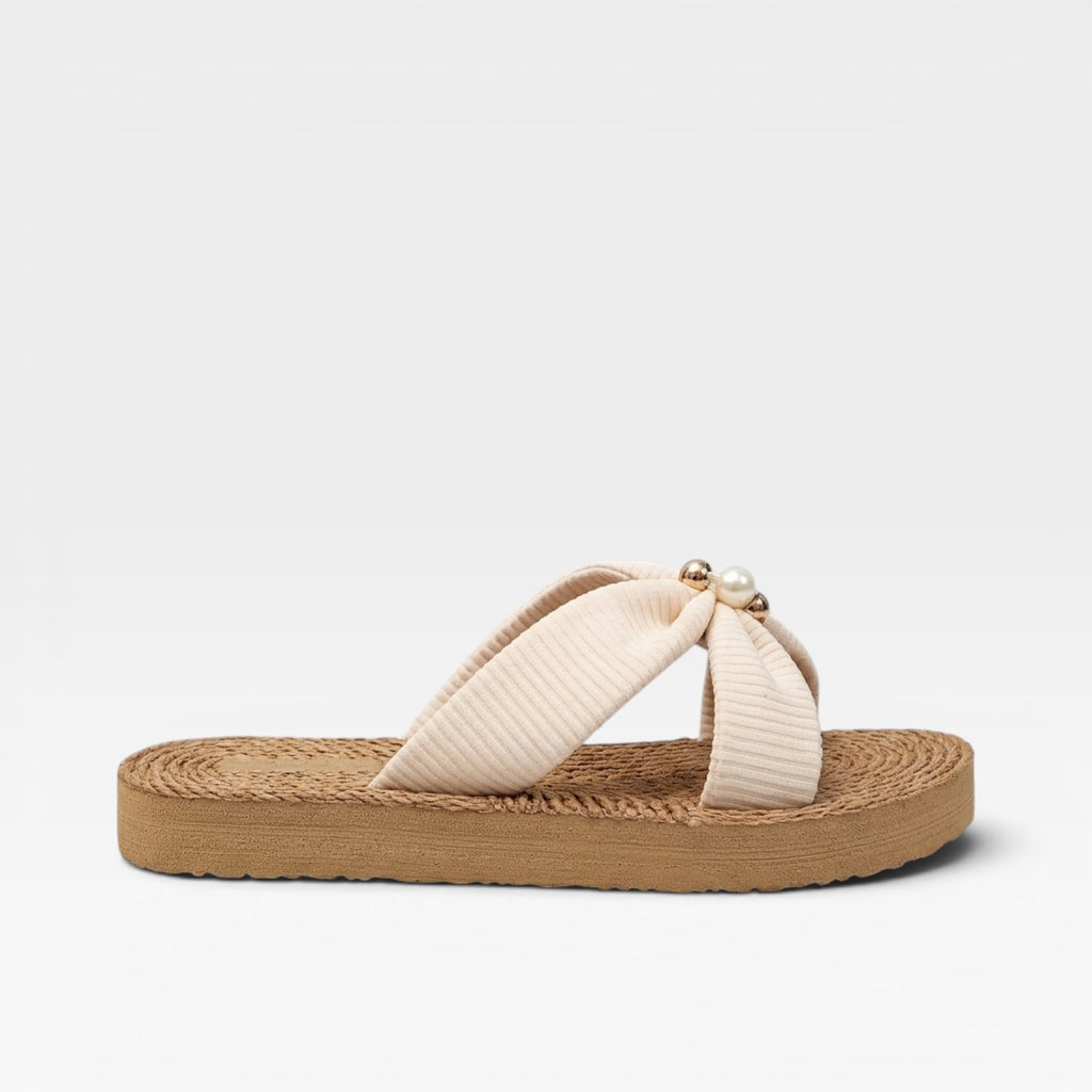 Women's Elegant Bow Espadrille Slides – Flat Summer Sandals