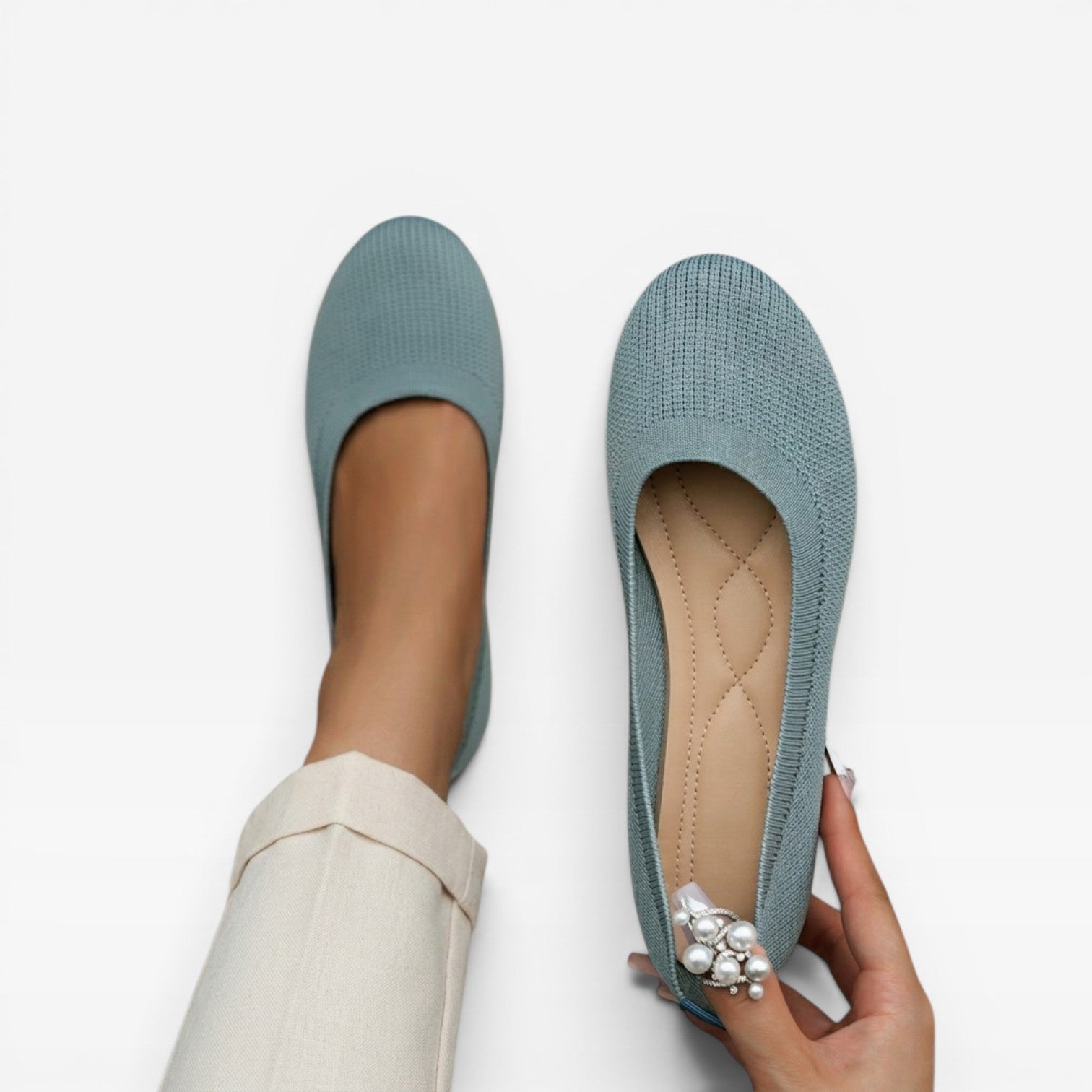 Women's Knit Ballet Flats – Cushioned Slip On Round Toe Shoes