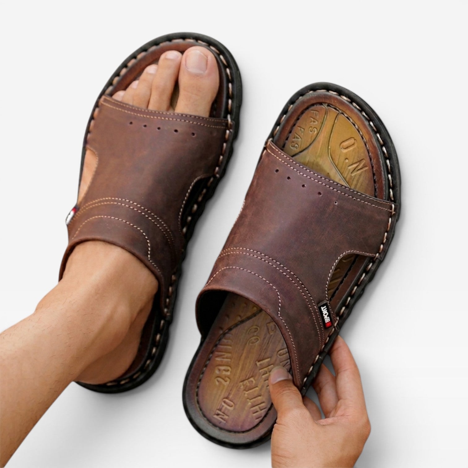 Men's Leather Slide Sandals – Classic Slip On Open Toe Summer Style