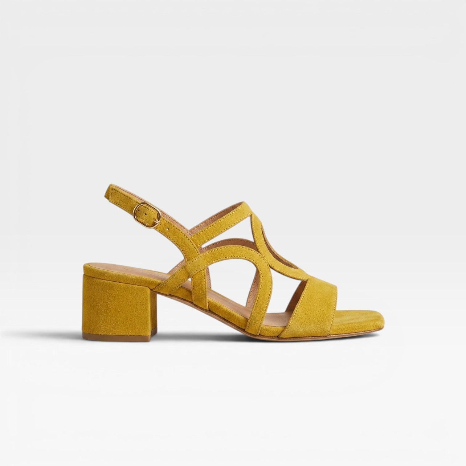 Women's Suede Cutout Sandals – Circle Detail Block Heel Ankle Strap Shoes