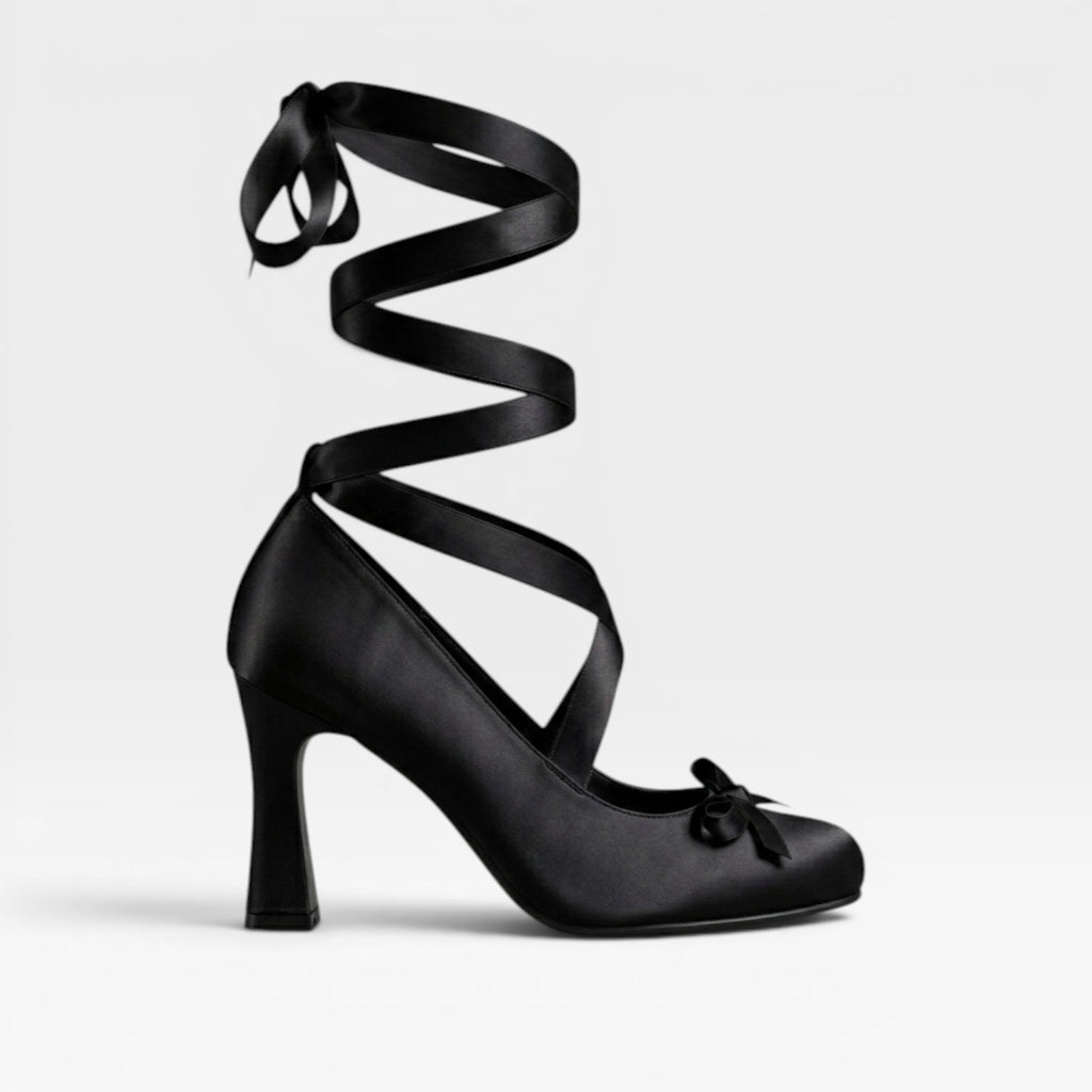 Women's Satin Ballet Heels – Elegant Ribbon Lace Up Block Heel Pumps for Special Occasions