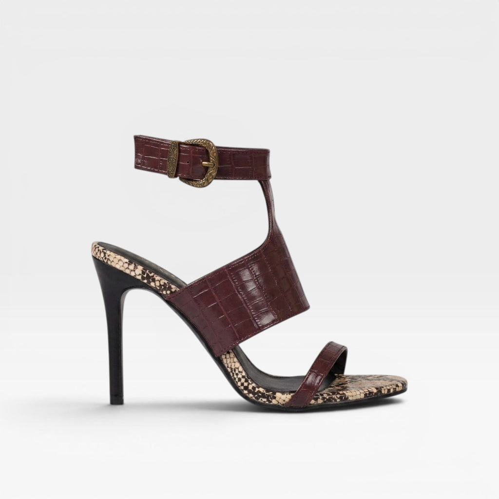 Women's Croc Embossed Stiletto Sandals – Wide Ankle Cuff Buckle Heels