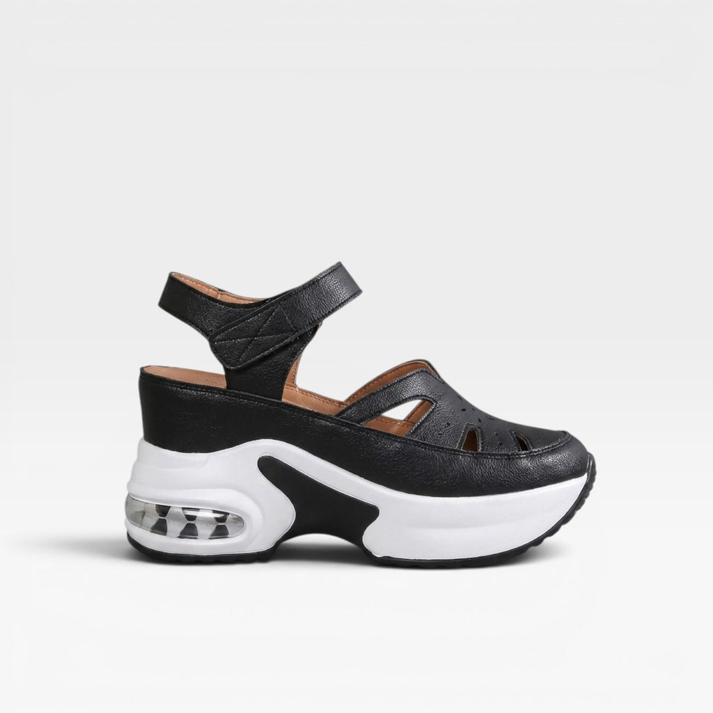 Women's Cushioned Platform Sandals – Breathable Cutout Walking Shoes with Adjustable Strap