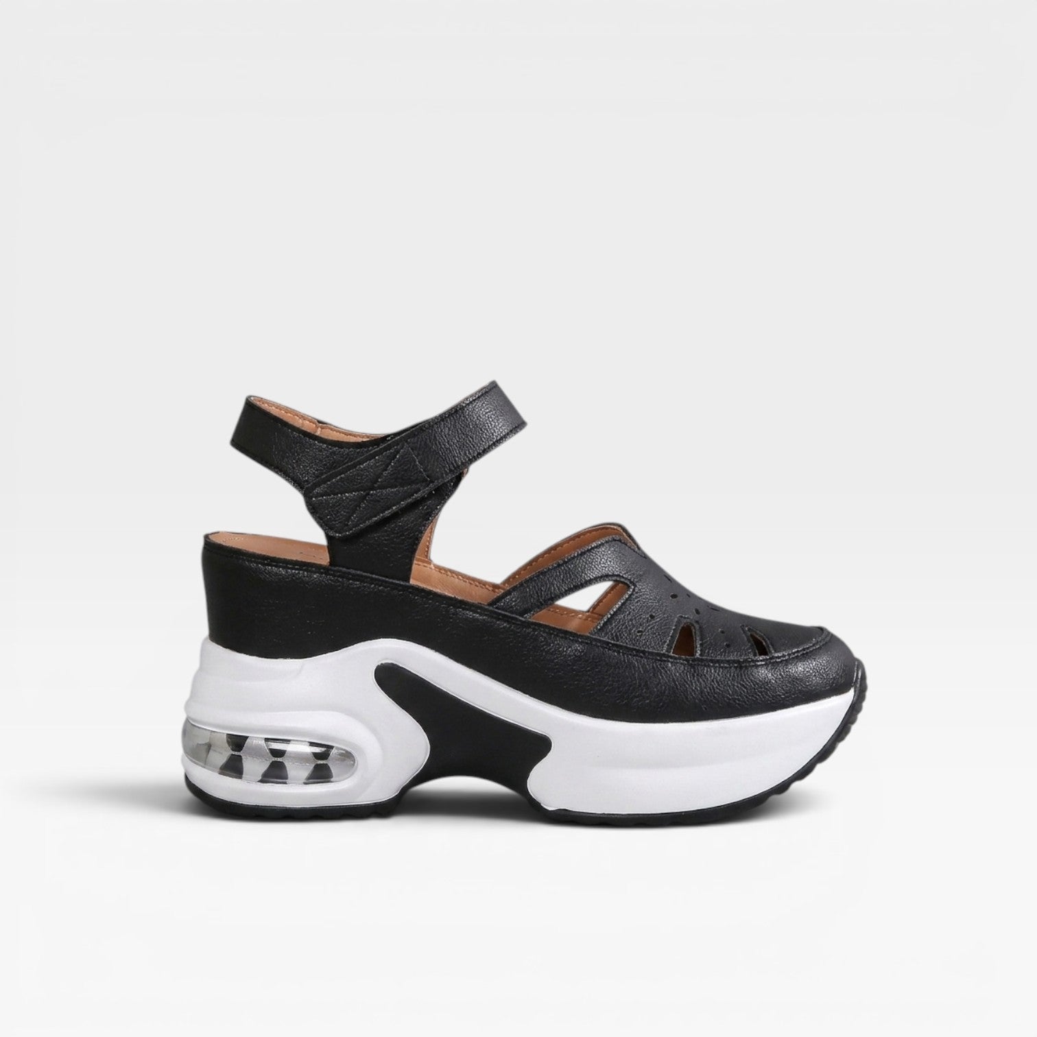 Women's Cushioned Platform Sandals – Breathable Cutout Walking Shoes with Adjustable Strap