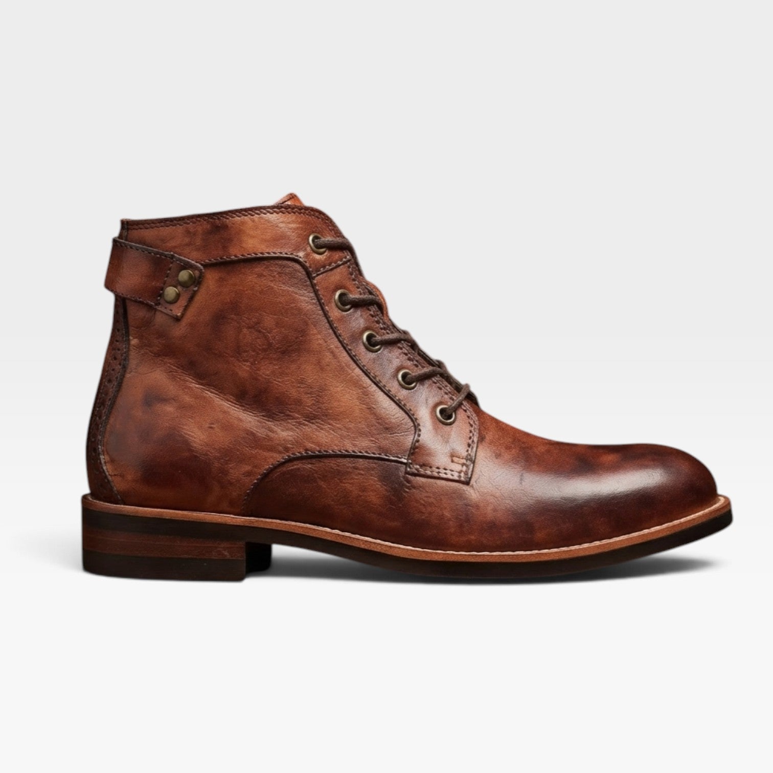 Men's Leather Lace Up Boots – Buckle Strap Classic Ankle Boots
