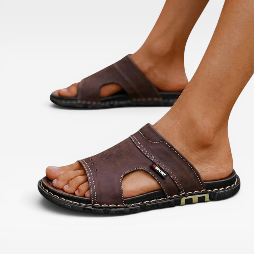 Men's Leather Slide Sandals – Classic Slip On Open Toe Summer Style
