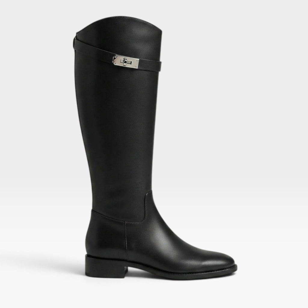 Bottes hautes en cuir pour femme – bottes montantes sculpturales à boucle