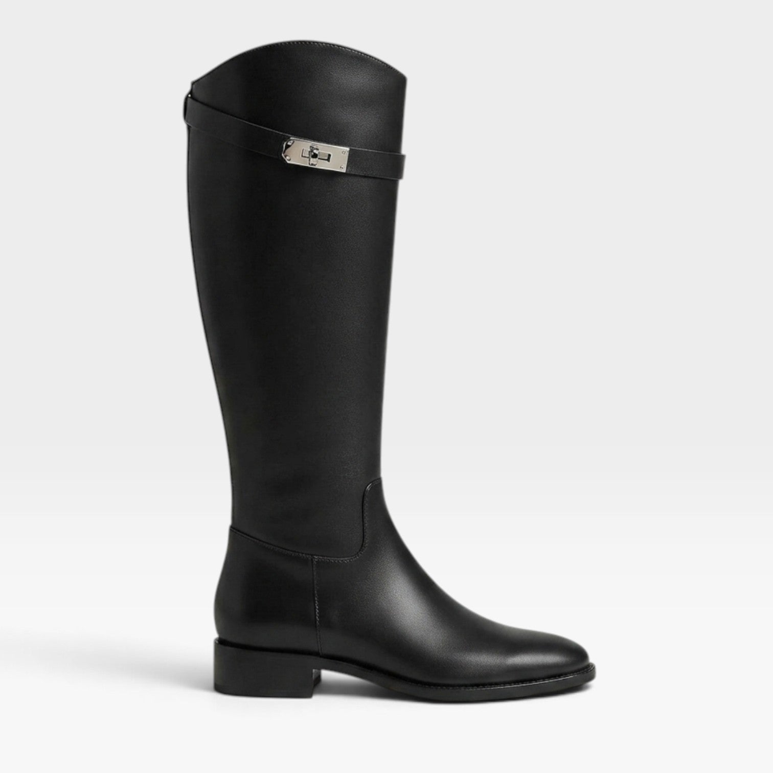 Women's Knee High Leather Boots – Sculptural Buckle Tall Boots