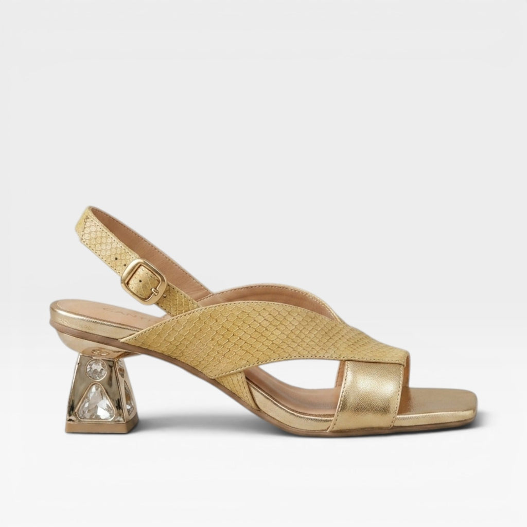 Women's Genuine Leather Sandals – Sculpted Crystal Heel Slingback Pumps for Special Occasions