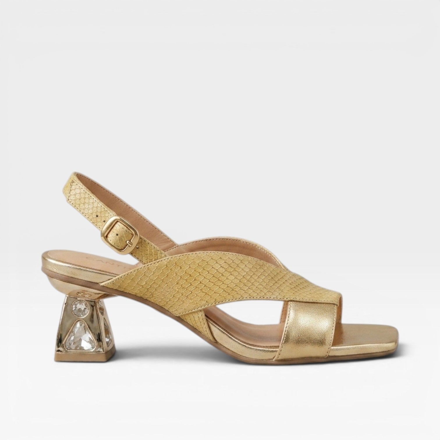 Women's Genuine Leather Sandals – Sculpted Crystal Heel Slingback Pumps for Special Occasions