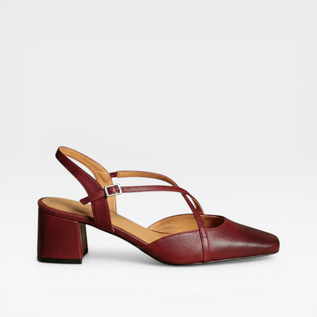 Women’s Summer Leather Low Block Heel Slingbacks – Comfortable Closed Toe Shoes