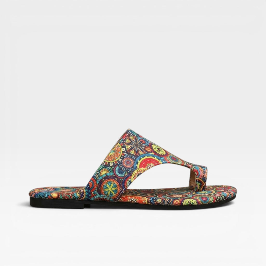 Women's Boho Summer Sandals – Floral Print Cushioned Slides