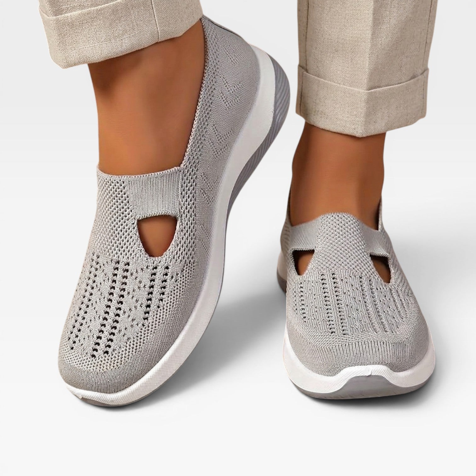 Women's Arch Support Slip On Trainers – Cushioned Knit Walking Shoes