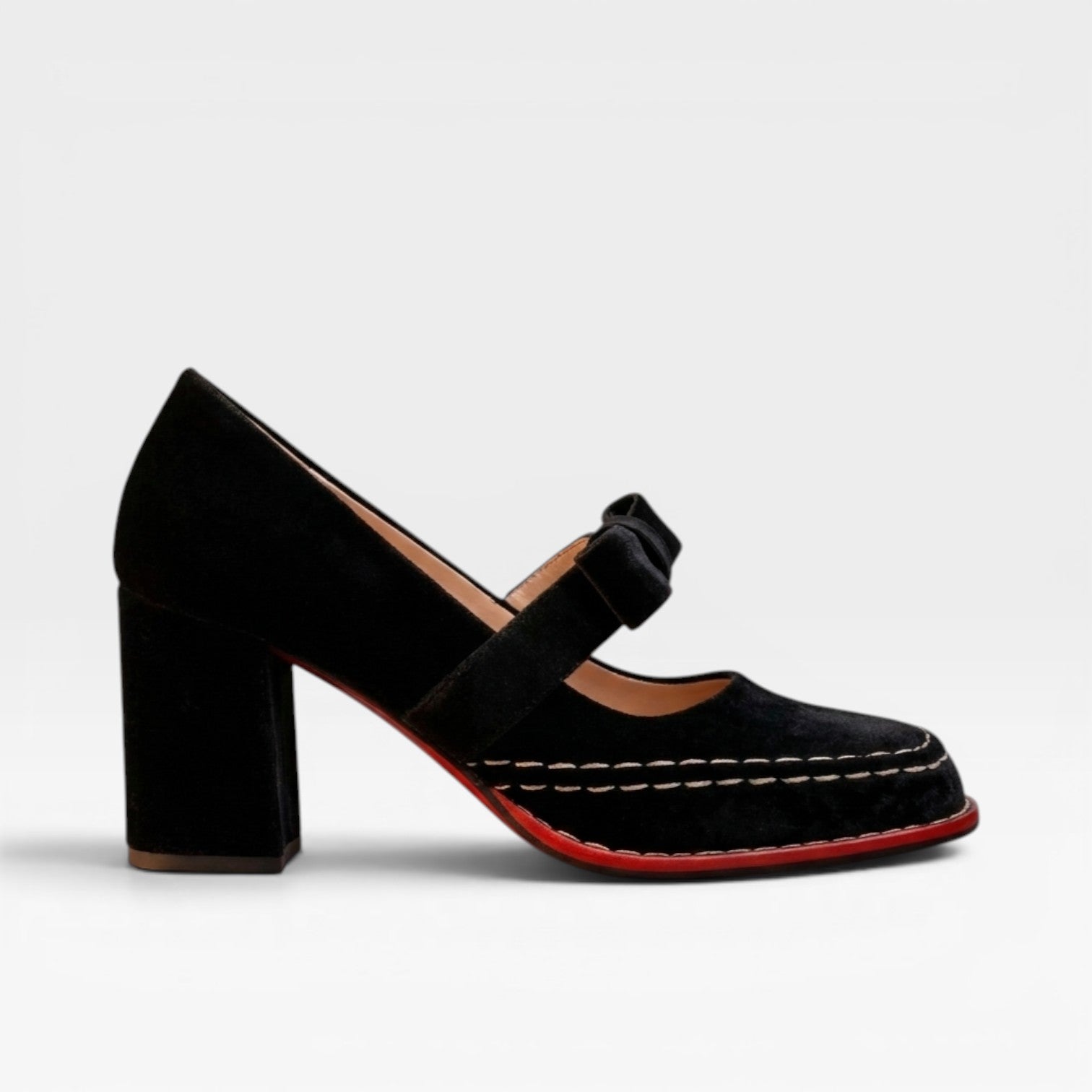 Escarpins Mary Jane en velours pour femmes – Talons blocs élégants avec nœud pour occasions spéciales
