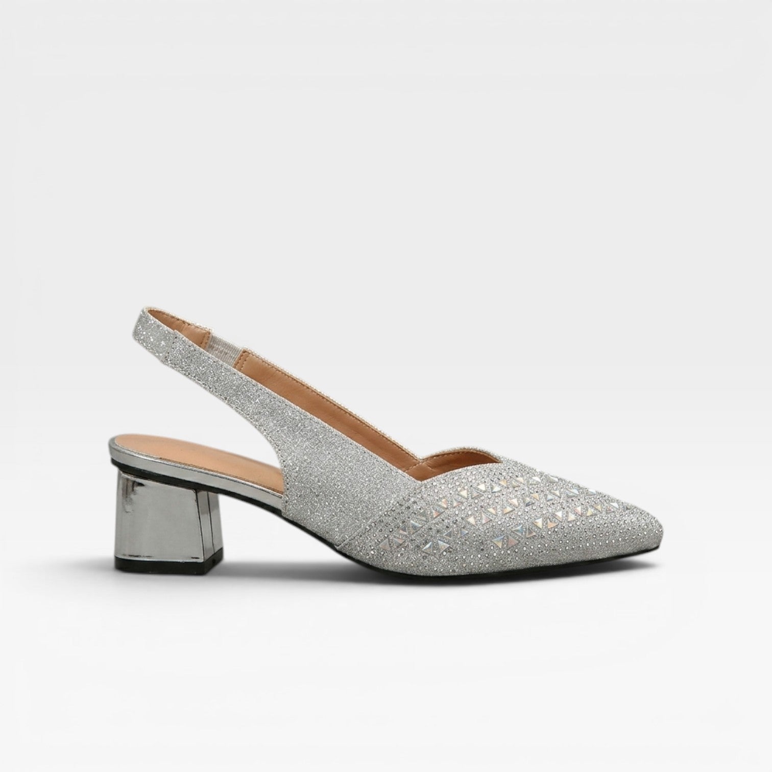 Escarpins à talons blocs avec bride arrière ornés de strass pour femmes – Chaussures de mariage étincelantes en cristal