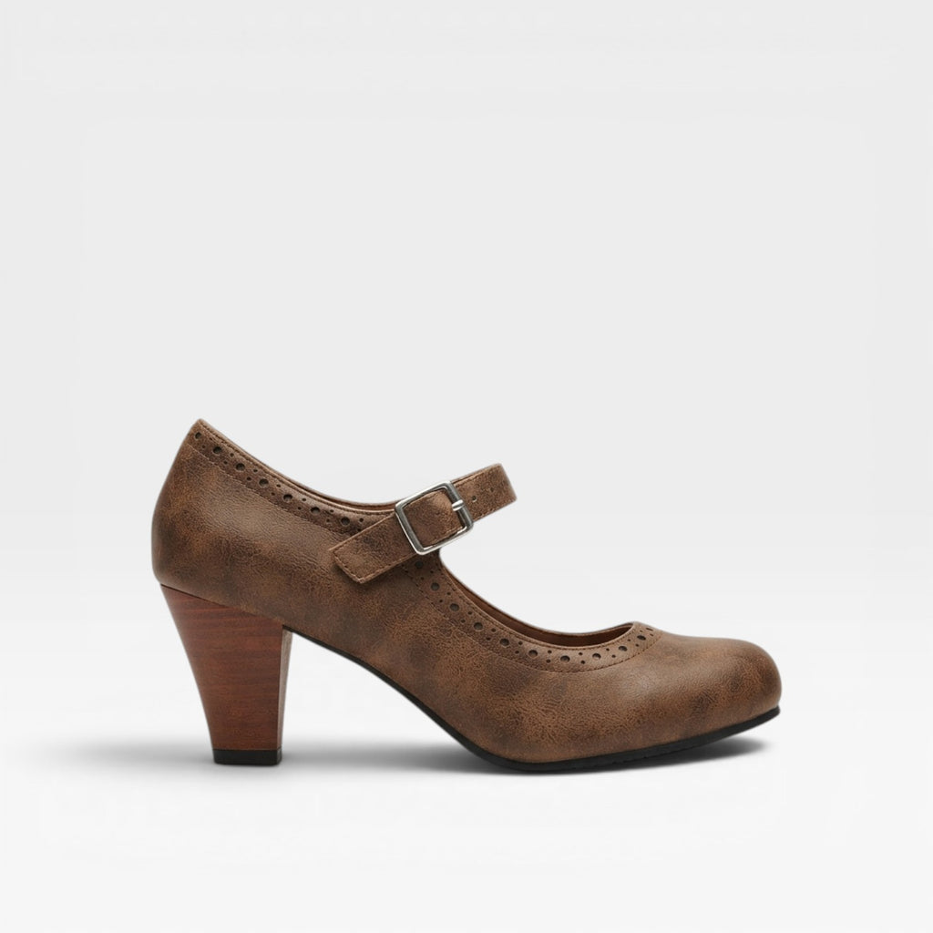 Women's Vintage Brogue Mary Jane Pumps – Elegant Buckle Strap Block Heel Shoes for Special Occasions